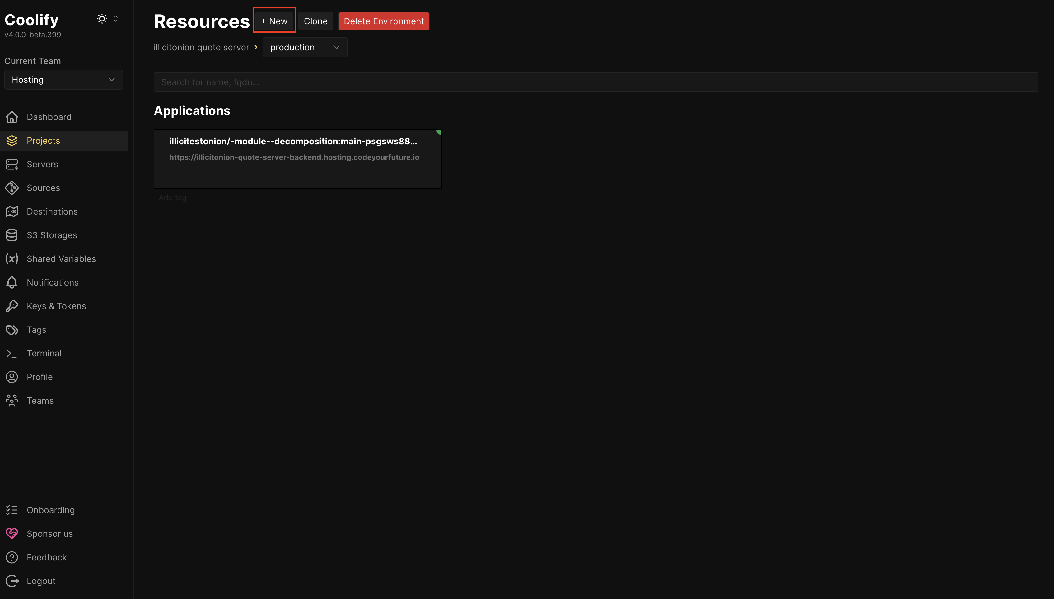 Click &ldquo;Add New Resource&rdquo;